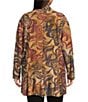 Calessa Plus Size Knit Burnout Tie-Dye Print Wrist Sleeve Open-Front Cardigan, Color:Camel Multi - Image 2