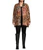 Calessa Plus Size Knit Burnout Tie-Dye Print Wrist Sleeve Open-Front Cardigan, Color:Camel Multi - Image 3