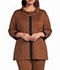 Calessa Plus Size Knit Chevron Contrast Trim Cowl Neck 3/4 Roll-Tab Sleeve Coordinating Tunic - Image 1