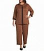 Calessa Plus Size Knit Chevron Contrast Trim Cowl Neck 3/4 Roll-Tab Sleeve Coordinating Tunic - Image 3