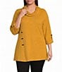 Calessa Plus Size Knit Cowl Neck 3/4 Roll-Tab Sleeve Tunic - Image 1