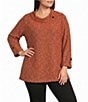Calessa Plus Size Knit Cowl Neck 3/4 Roll-Tab Sleeve Tunic - Image 1