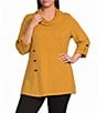 Calessa Plus Size Knit Cowl Neck 3/4 Roll-Tab Sleeve Tunic - Image 1