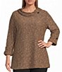 Calessa Plus Size Knit Cowl Neck Long Roll-Tab Sleeve Tunic - Image 1