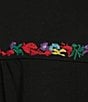 Color:Black Multi - Image 4 - Plus Size Knit Embroidered Yoke Crew Neck Short Flutter Sleeve Top