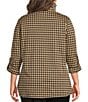 Calessa Plus Size Knit Houndstooth Quarter Zip Mock Neck 3/4 Roll-Tab Sleeve Top - Image 2