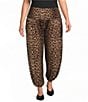 Calessa Plus Size Knit Jersey Leopard Print Coordinating Balloon Ankle Pants - Image 1