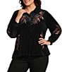 Calessa Plus Size Knit Leaf Point Collar 3/4 Sleeve Button Front Shirt - Image 1