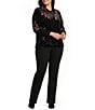 Calessa Plus Size Knit Leaf Point Collar 3/4 Sleeve Button Front Shirt - Image 3