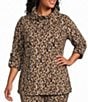 Calessa Plus Size Knit Leopard Cowl Neck 3/4 Roll-Tab Sleeve Coordinating Tunic - Image 1