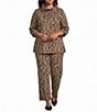 Calessa Plus Size Knit Leopard Cowl Neck 3/4 Roll-Tab Sleeve Coordinating Tunic - Image 3