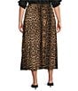 Calessa Plus Size Knit Leopard Print Pull-On A-Line Midi Skirt - Image 2