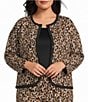 Calessa Plus Size Knit Leopard Print Round Neck Long Sleeve Button Front Jacket - Image 1