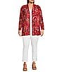 Color:Red Multi - Image 3 - Plus Size Knit Mesh French Vintage Print Shawl Neck Wrist Length Sleeve Cardigan