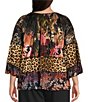 Calessa Plus Size Knit Mixed Print Elastic Scoop Neck 3/4 Sleeve Top - Image 2