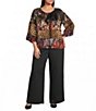 Calessa Plus Size Knit Mixed Print Elastic Scoop Neck 3/4 Sleeve Top - Image 3