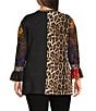 Calessa Plus Size Knit Patchwork Embroidered Split V-Neck 3/4 Sleeve Tunic, Color:Crimson Multi - Image 2