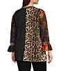 Calessa Plus Size Knit Patchwork Embroidered Split V-Neck 3/4 Sleeve Tunic, Color:Crimson Multi - Image 4