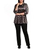 Calessa Plus Size Knit Plaid Cowl Neck 3/4 Roll-Tab Sleeve Tunic - Image 3