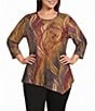 Calessa Plus Size Knit Print Scoop Neck 3/4 Sleeve Tee - Image 1