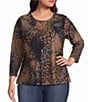 Calessa Plus Size Knit Printed Scoop Neck 3/4 Sleeve Tee - Image 1