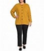 Calessa Plus Size Knit Split Round Neck Long Sleeve Button Front Tunic - Image 3
