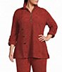 Calessa Plus Size Knit Stripe Quarter Zip Funnel Neck 3/4 Roll-Tab Sleeve Coordinating Tunic - Image 1