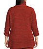 Calessa Plus Size Knit Stripe Quarter Zip Funnel Neck 3/4 Roll-Tab Sleeve Coordinating Tunic - Image 2