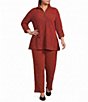 Calessa Plus Size Knit Stripe Quarter Zip Funnel Neck 3/4 Roll-Tab Sleeve Coordinating Tunic - Image 3