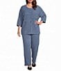 Calessa Plus Size Knit Stripe Scoop Neck Short Sleeve Asymmetric Coordinating Top - Image 3