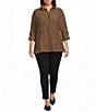 Calessa Plus Size Knit Texture Zip Mock Neck 3/4 Roll-Tab Sleeve Tunic - Image 3