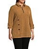 Calessa Plus Size Knit Textured Artist Wire Collar Zip Front 3/4 Sleeve Tunic, Color:Gold/Black - Image 5