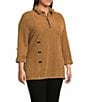 Calessa Plus Size Knit Textured Artist Wire Collar Zip Front 3/4 Sleeve Tunic, Color:Gold/Black - Image 6