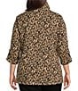 Calessa Plus Size Knit Textured Leopard Print Wire Collar Zip Front 3/4 Sleeve Tunic, Color:Gold/Black - Image 2