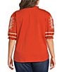Calessa Plus Size Knit V-Neck Embroidered Elbow Puff Sleeve Top - Image 2
