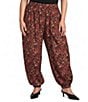 Calessa Plus Size Leaf Print Coordinating Harem Ankle Pants - Image 1