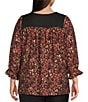 Calessa Plus Size Leaf Print Embroidered Square Neck Elbow Sleeve Coordinating Tunic - Image 2