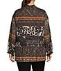 Calessa Plus Size Mesh Animal Border Print Split V-Neck Long Sleeve Tunic, Color:Black Multi - Image 2
