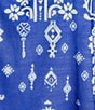 Calessa Plus Size Mesh Knit Border Henna Printed Square Neck Elbow Sleeve Tunic, Color:Blue/White - Image 4