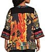 Calessa Plus Size Mixed Floral Print Embroidered Split V-Neck 3/4 Bell Sleeve Tunic - Image 2