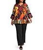 Calessa Plus Size Mixed Floral Print Embroidered Split V-Neck 3/4 Bell Sleeve Tunic - Image 3