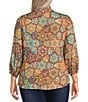 Calessa Plus Size Mosaic Patchwork Print High Split V-Neck 3/4 Sleeve Button Front Blouse, Color:Sand Multi - Image 2