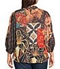 Calessa Plus Size Paisley Split V-Neck 3/4 Sleeve Button Front Tunic, Color:Black Multi - Image 2