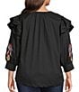 Calessa Plus Size Patchwork Embroidered Split V-Neck 3/4 Sleeve Tunic, Color:Black Multi - Image 2