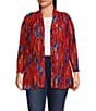 Color:Red Multi - Image 1 - Plus Size Printed Mesh Open Front Long Sleeve Cardigan