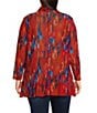 Color:Red Multi - Image 2 - Plus Size Printed Mesh Open Front Long Sleeve Cardigan