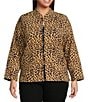 Calessa Plus Size Reversible Quilted Animal Printed Band Collar Long Sleeve Shirt Jacket, Color:Sand/Black - Image 1