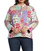 Calessa Plus Size Reversible Quilted Spring Patchwork Printed Band Collar Long Sleeve Shirt Jacket - Image 1