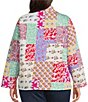 Calessa Plus Size Reversible Quilted Spring Patchwork Printed Band Collar Long Sleeve Shirt Jacket - Image 2