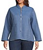 Calessa Plus Size Reversible Quilted Spring Patchwork Printed Band Collar Long Sleeve Shirt Jacket - Image 4